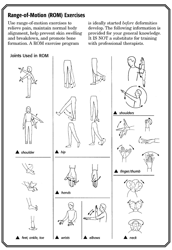 A chart showing examples of range-of-motion exercises 