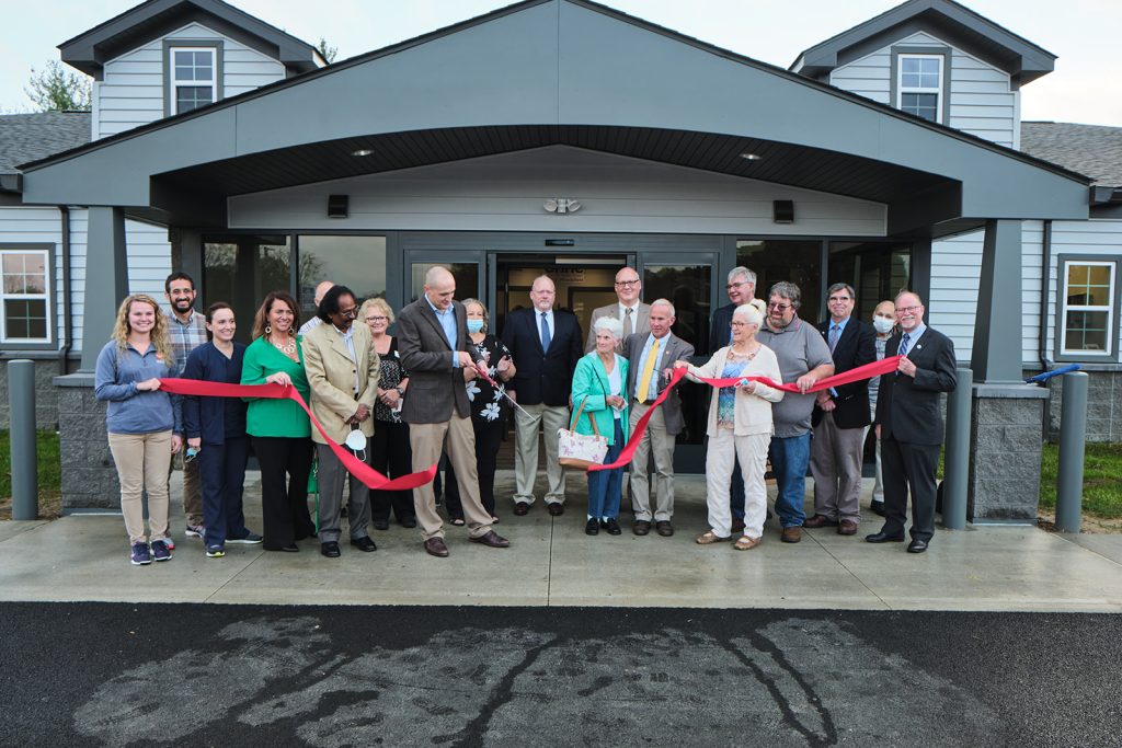 Local officials and residents at the ribbon cutting ceremony for the new Ohio Hills Health Center in Monroe County.