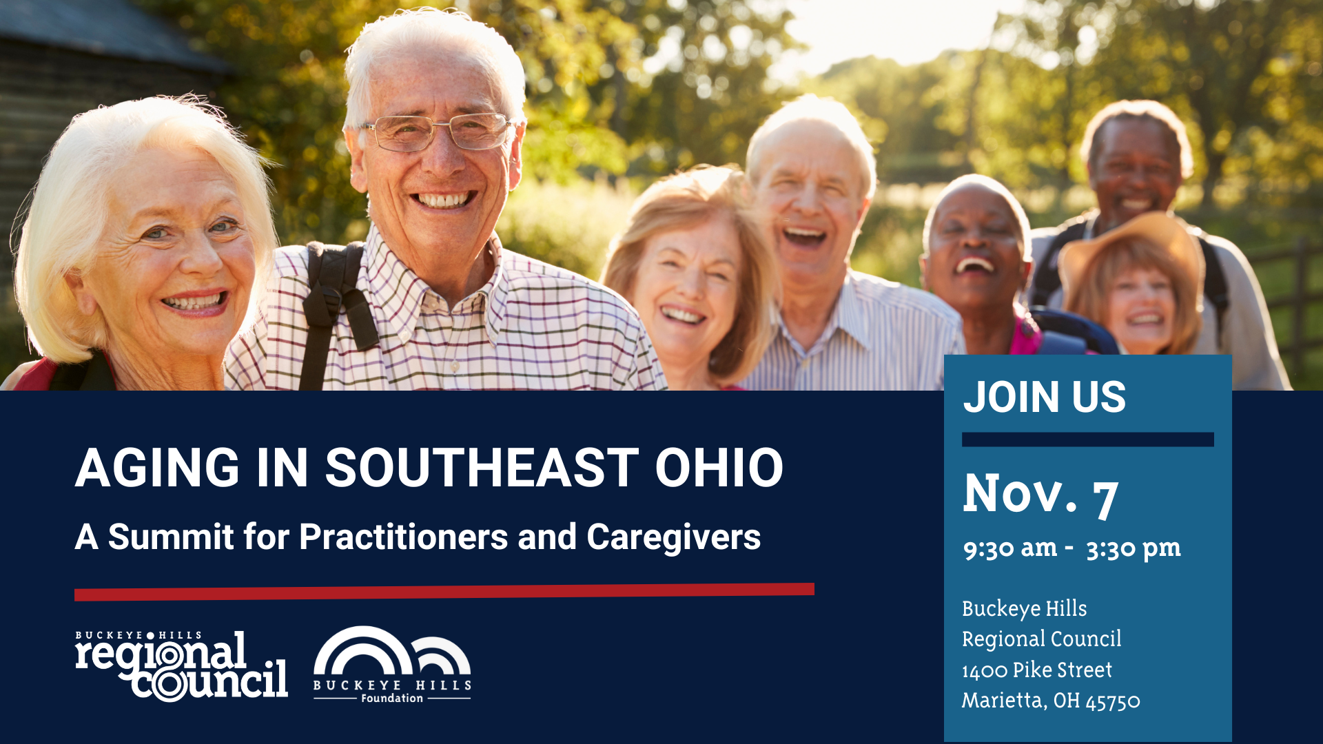 Aging in Southeast Ohio: A summit for practitioners and caregivers. Join us on November 7, 9:30-3:30 at Buckeye Hills Regional Council