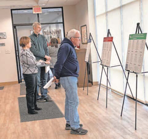 Residents and officials review the Buckeye Hills Forward goal areas at an open house in Monroe County