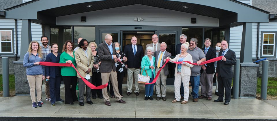 Local officials and residents at the ribbon cutting ceremony for the new Ohio Hills Health Center in Monroe County.