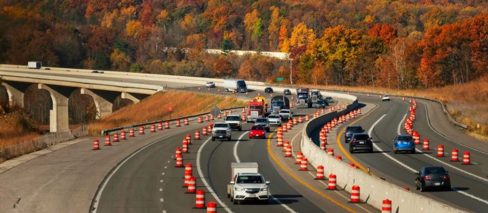 Busy Ohio highway during autumn showing regional transportation.
